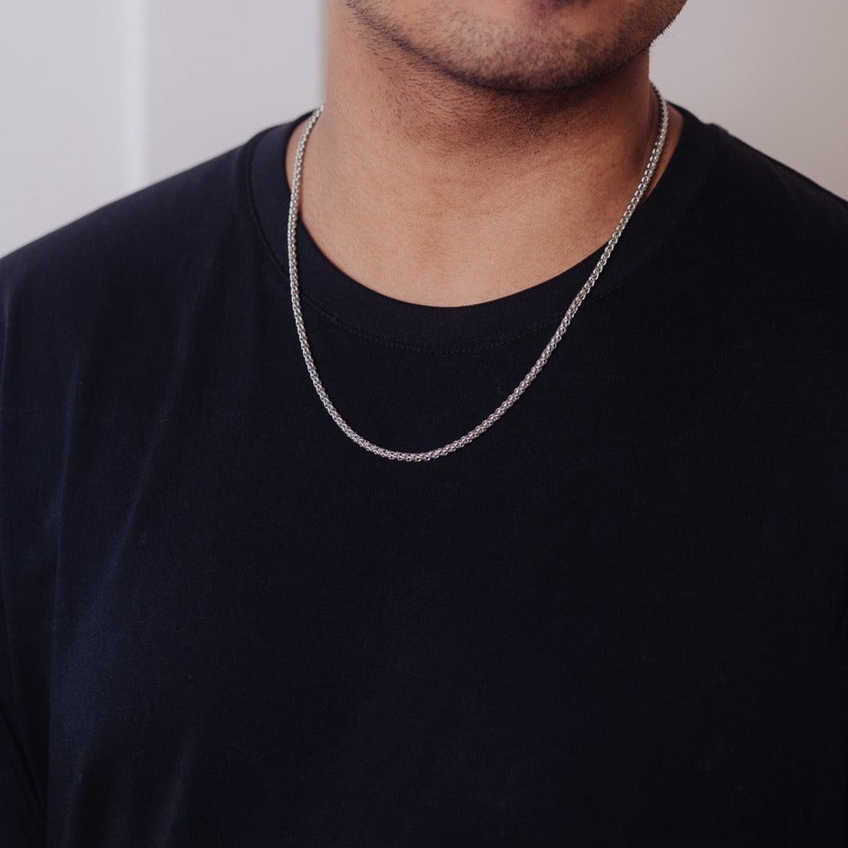 18K Men's Wheat Chain Necklace 3MM | Waterproof Jewelry